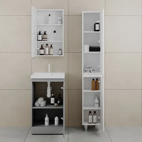 Тумба напольная "БАТЛЕР" (1 ящ.) с раковиной ASTI 50 Люкс антискрейтч серый PLUS