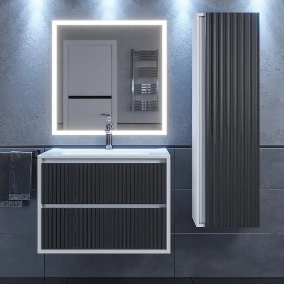 Тумба подвесная  Uperwood Next Premium  белая/графит, 1/2 ящика