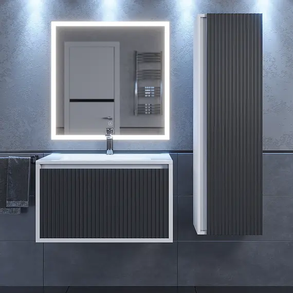 Тумба подвесная  Uperwood Next Premium  белая/графит, 1/2 ящика