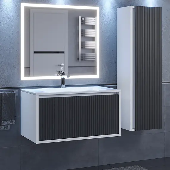 Тумба подвесная  Uperwood Next Premium  белая/графит, 1/2 ящика