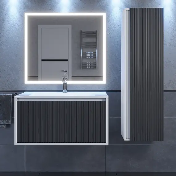 Тумба подвесная  Uperwood Next Premium  белая/графит, 1/2 ящика