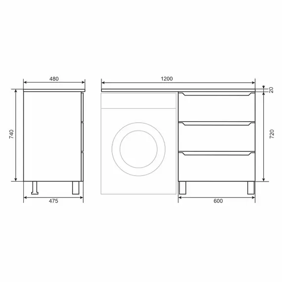 Тумба под стиральную машину напольная Uperwood Tanos 60, черная, 2/3 ящика
