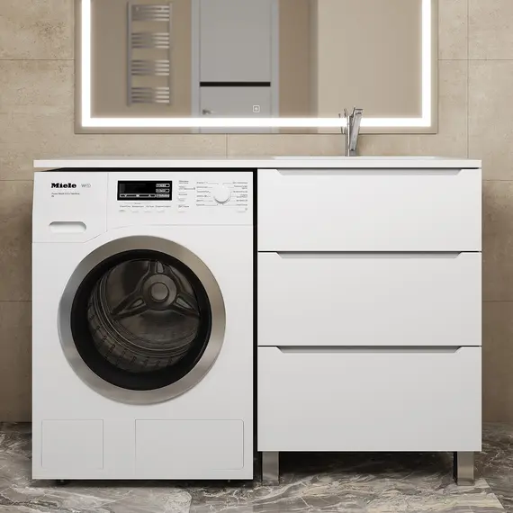 Тумба под стиральную машину напольная Uperwood Tanos 60, белая, 2/3 ящика