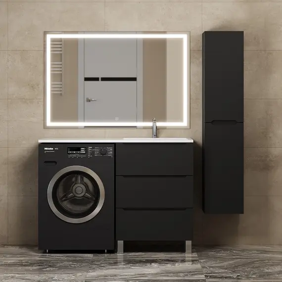 Тумба под стиральную машину напольная Uperwood Tanos 60, черная, 2/3 ящика