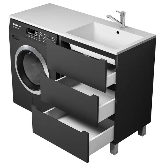 Тумба под стиральную машину напольная Uperwood Tanos 60, черная, 2/3 ящика