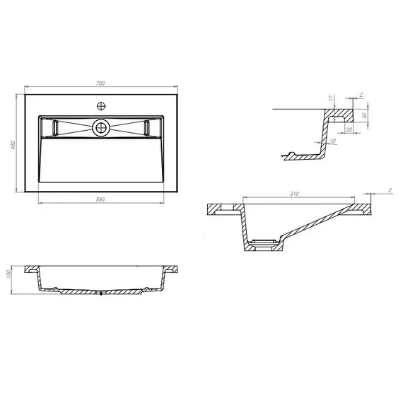 Раковина полувстраиваемая Uperwood Next Premium , серый глянец
