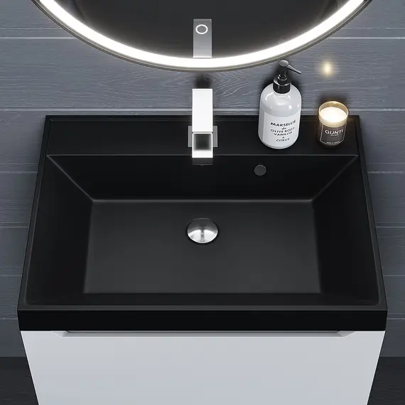 Раковина для ванной Uperwood Classic Quartz, кварцевая, черная матовая, космос