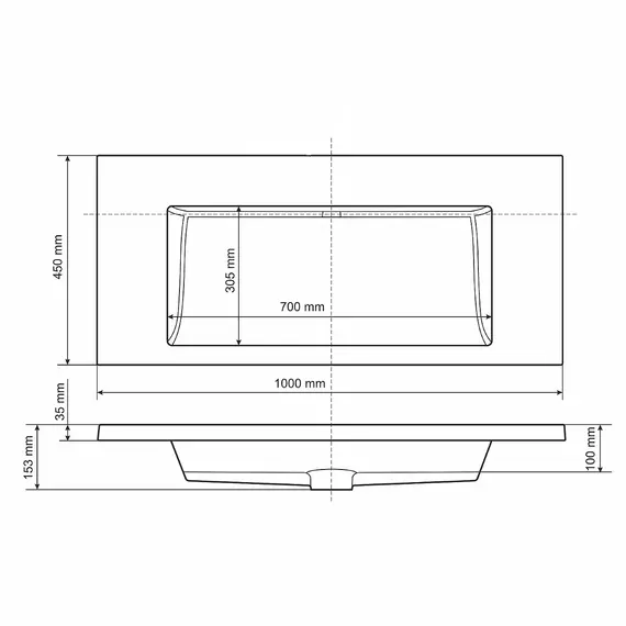Раковина для ванной 100 см, Uperwood Infinity, без отверстия для смесителя, белая глянцевая