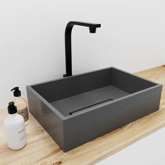 Раковина накладная бетонная Uperwood Angkor 60х40х15 см, прямоугольная, графит