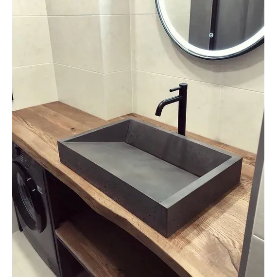 Раковина накладная бетонная Uperwood Mariana 60х40х12 см, прямоугольная, графит