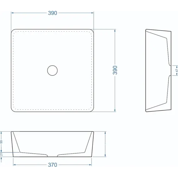 Раковина накладная бетонная Uperwood Square 39х39х12 см, квадратная, графит