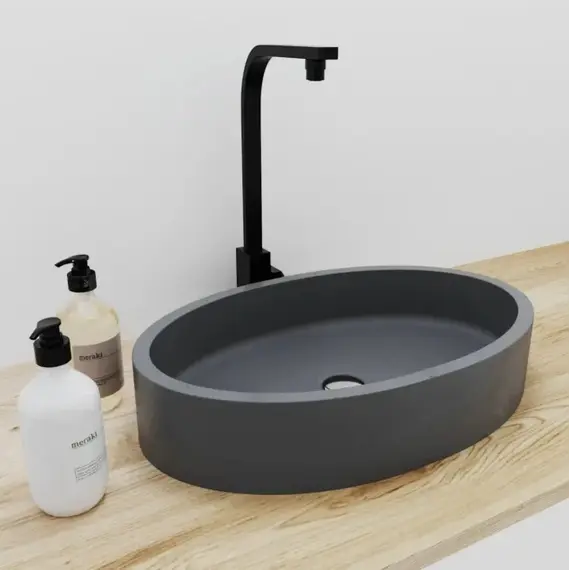 Раковина накладная бетонная Uperwood Rome 55х35х11 см, овальная, графит