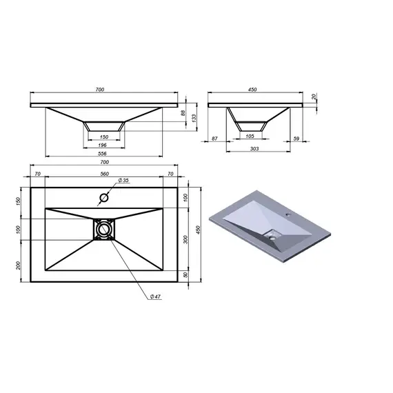 Раковина для ванной Uperwood Geo , графит