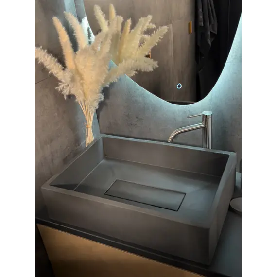 Раковина накладная бетонная Uperwood Angkor 60х40х15 см, прямоугольная, графит