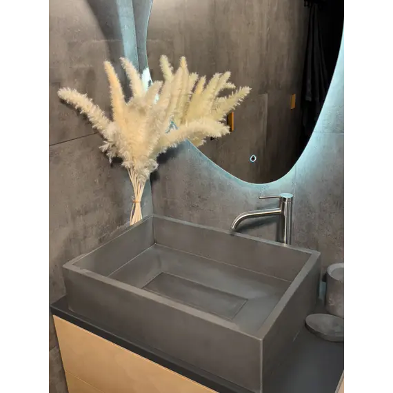 Раковина накладная бетонная Uperwood Angkor 60х40х15 см, прямоугольная, графит