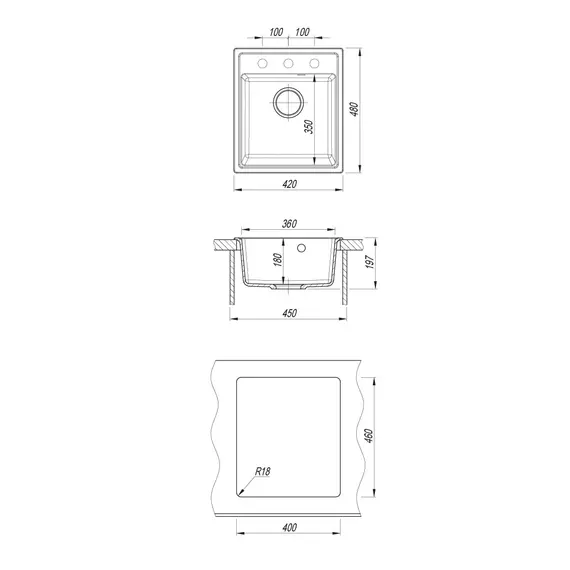 Кухонная мойка из искусственного камня Uperwood UPD-406, 42х48 прямоугольная, цвет туман