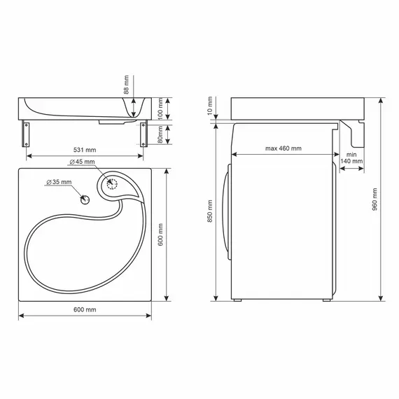 Раковина над стиральной машиной Uperwood Comforty 60х60х11 см, серая матовая