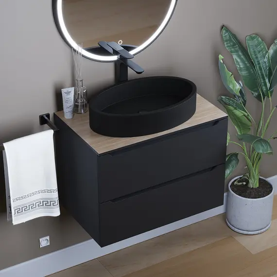 Раковина накладная бетонная Uperwood Rome 55х35х11 см, овальная, черная