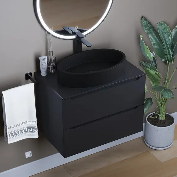 Раковина накладная бетонная Uperwood Rome 55х35х11 см, овальная, черная