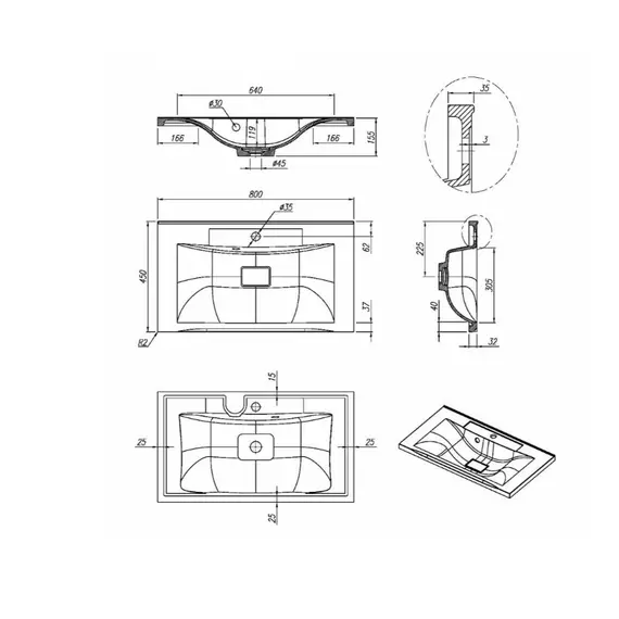 Раковина для ванной кварцевая Uperwood Elen Quartz 80 черная матовая (уголь)