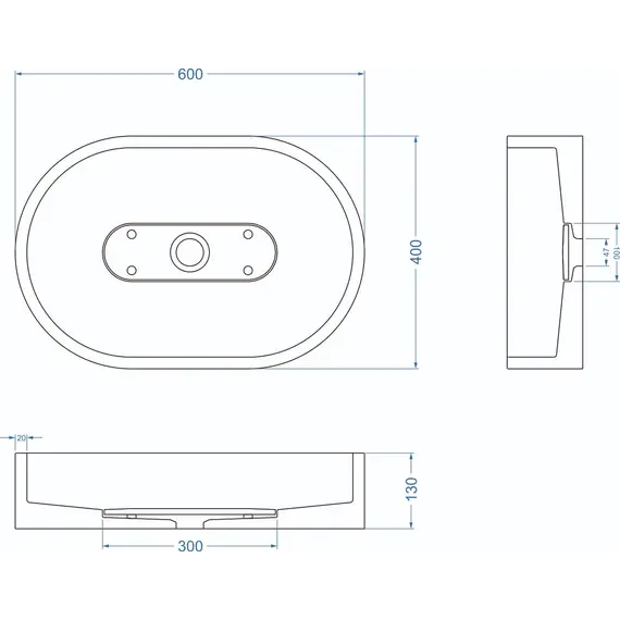 Раковина накладная бетонная Uperwood London 60х40х15 см, овальная, черная