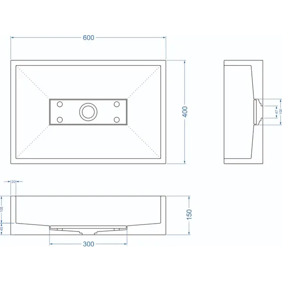 Раковина накладная бетонная Uperwood Angkor 60х40х15 см, прямоугольная, графит