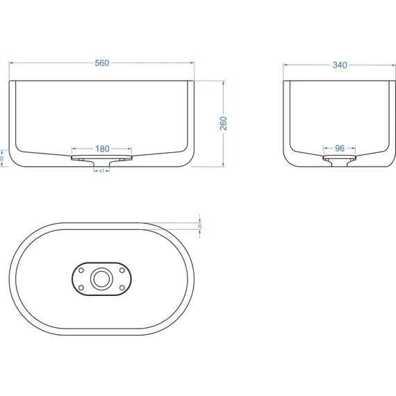 Раковина накладная бетонная Uperwood Venice 56х34х26 см, овальная, графит