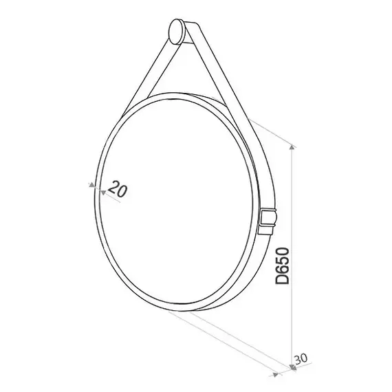 Зеркало с подсветкой Uperwood Round круглое, сенсор/без рамы/на коричневом ремне