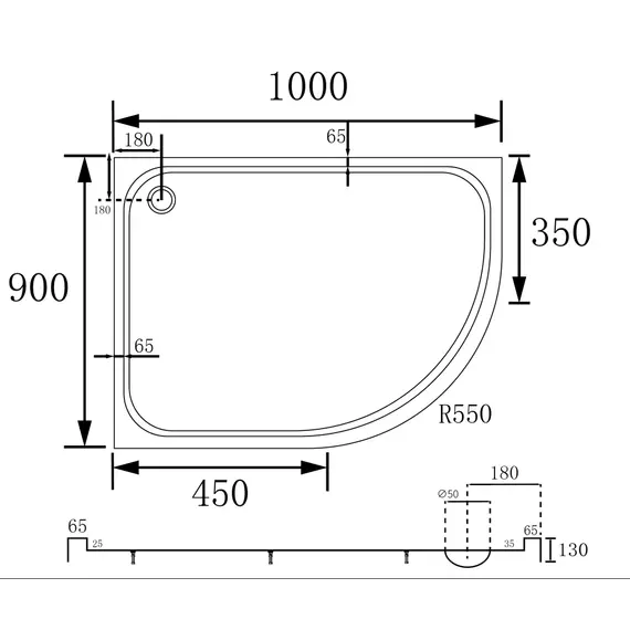 Душевой поддон ABBER AD3E109 L 100х90 асимметричный, акриловый, белый