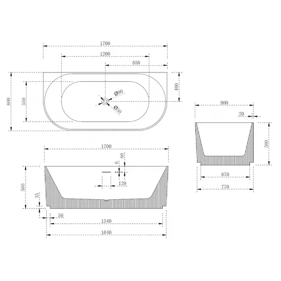 Акриловая ванна ABBER AB9330-1.7 170*80