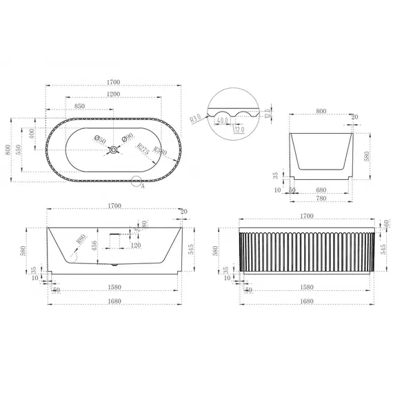 Акриловая ванна ABBER AB9410-1.7 170*80