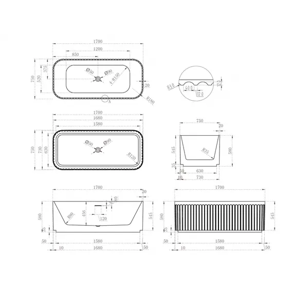 Акриловая ванна ABBER AB9411-1.7 170*75