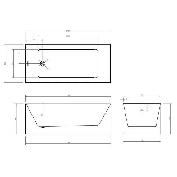 Акриловая ванна ABBER AB9274  170х75