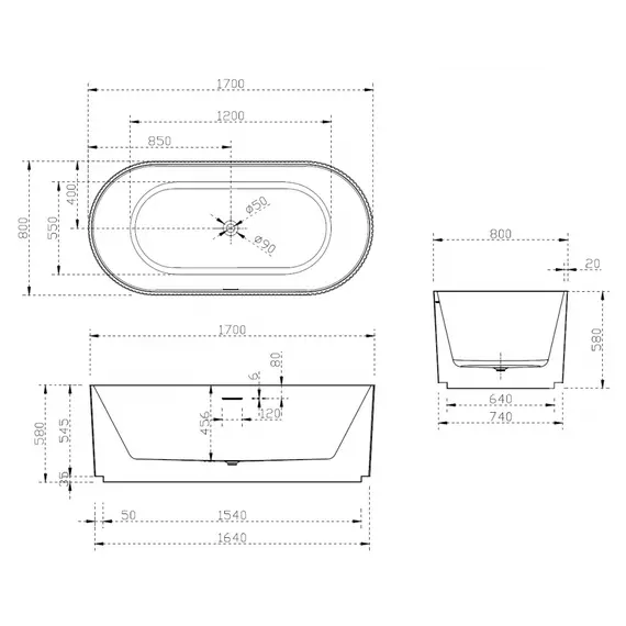 Акриловая ванна ABBER AB9325-1.7 170*80