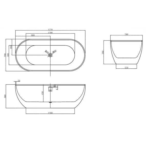 Акриловая ванна ABBER AB9241MB 170*80