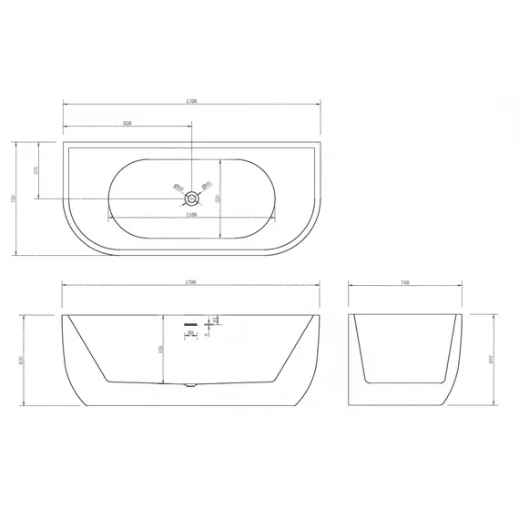 Акриловая ванна ABBER AB9316 170х75