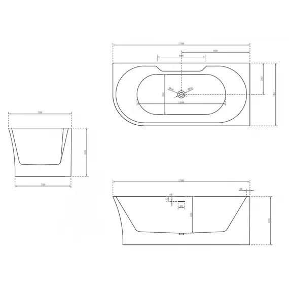 Акриловая ванна ABBER AB9335-1.7 L/R 170х80