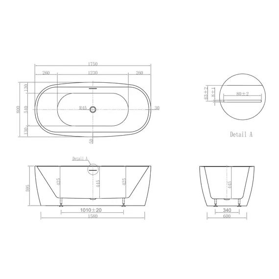 Акриловая ванна ABBER AB9219 175*80