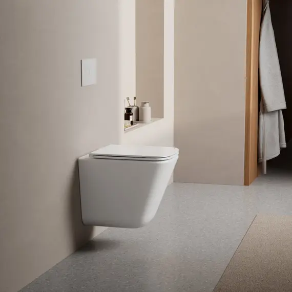 Комплект подвесной унитаз ABBER Rechteck AC1219TC белый, с закрытым дном с инсталляцией AC0105 и кнопкой AC0120MW белая матовая