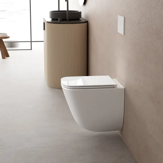 Комплект подвесной унитаз ABBER Rechteck AC1220TC белый, с закрытым дном с инсталляцией AC0105 и кнопкой AC0120 хром глянцевый