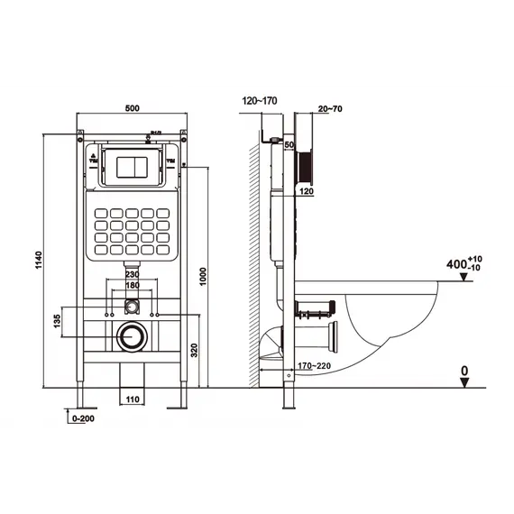 Комплект подвесной унитаз ABBER Rechteck AC1220TC белый, с закрытым дном с инсталляцией AC0105 и кнопкой AC0120MB черный матовый