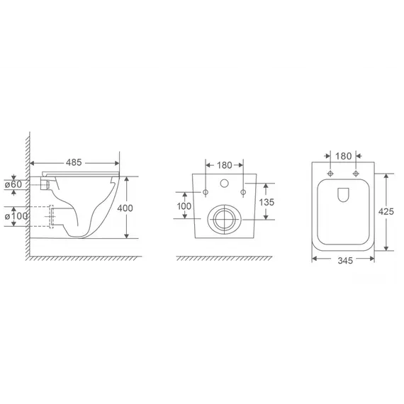 Комплект подвесной унитаз ABBER Rechteck AC1220TC белый, с закрытым дном с инсталляцией AC0105 и кнопкой AC0120MB черный матовый