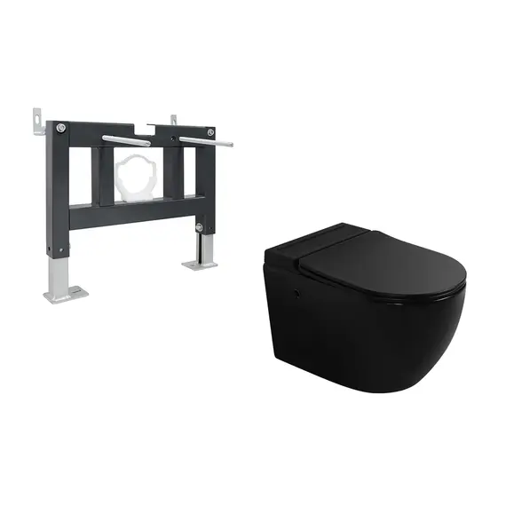 Комплект ABBER подвесной унитаз Bequem AC1108PMB белый с импульсным смывом с инсталляцией AC0101P