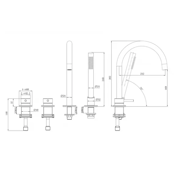 Смеситель ABBER Wasser Kreis 316 AF8113BG на борт ванны, золото брашированное