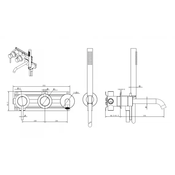 Смеситель ABBER Wasser Kreis 316 AF8130BG для ванны скрытого монтажа, золото брашированное