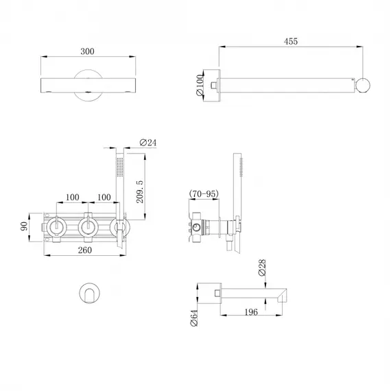Душевая система ABBER Perfekte 316 AF8A18BG скрытого монтажа , золото брашированное