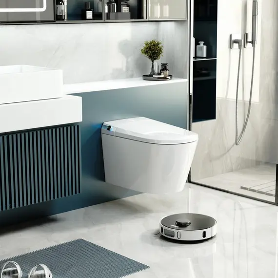 Комплект ABBER подвесной электронный унитаз-биде Bequem AC1119S белый с импульсным смывом с инсталляцией AC0101P