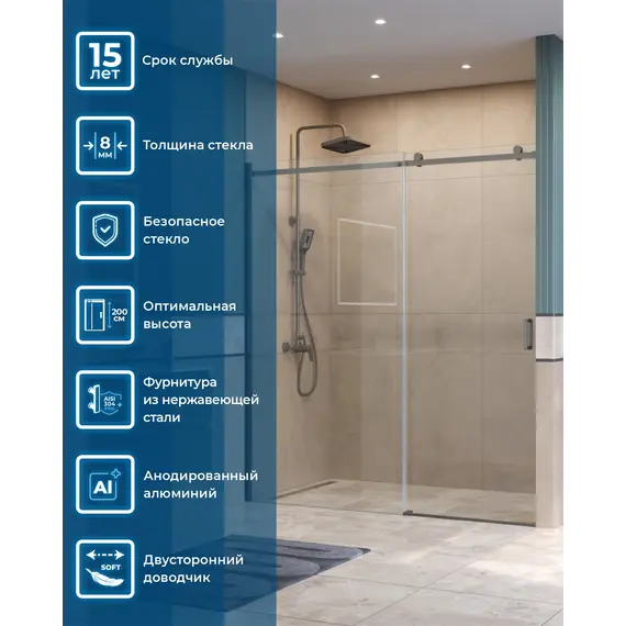 Душевая дверь BelBagno SOFT_CLOSE-2-BF-1/-C-GM