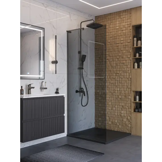 Душевая перегородка BelBagno UNO-L-1-TB/-GR-GM тонир.серый/оруж.сталь