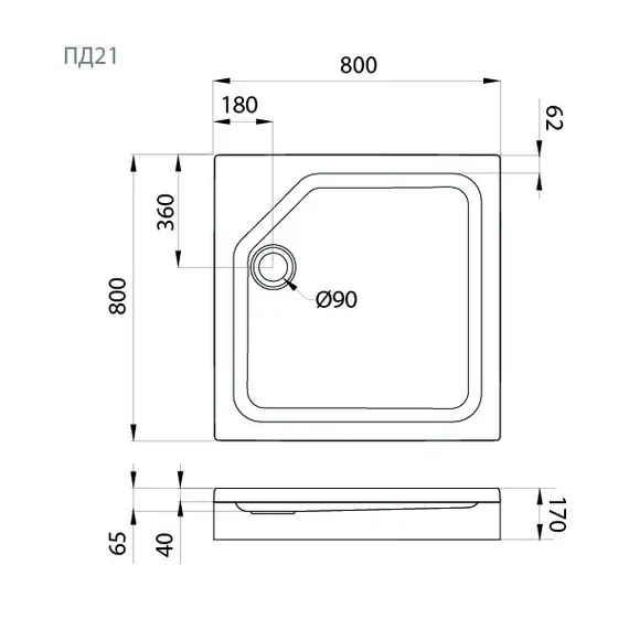 Поддон душевой Triton  ПД1/ПД21/ПД27 квадратный низкий